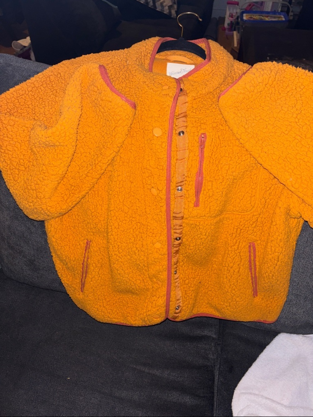 Universal Thread Women’s Orange Sherpa Jacket with Brown/Tan Trim